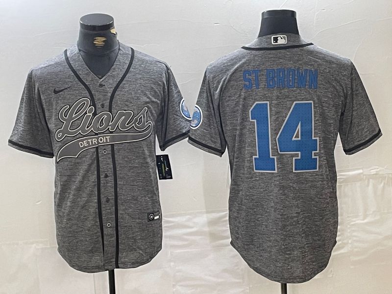 Men Detroit Lions #14 ST Brown Grey Joint Name 2024 Nike Limited NFL Jersey style 1